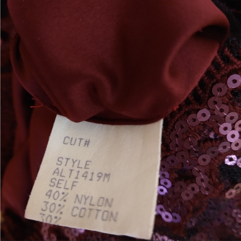 Sequined Burgandy/Cabernet Tadashi Shoji Illusion Dress Size 4 - Picture 9 of 9